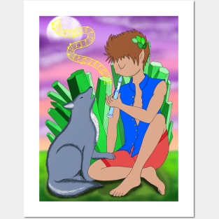 Fairy and wolf friend Posters and Art